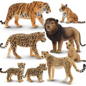 Sansh-Toymany Lot De 8 Figurines D'animaux Safari - Bébés, Lions Réalistes, Tigre Et Jaguar - Plastique Zoo Jungle Sauvage Pour Enfants - Neuf