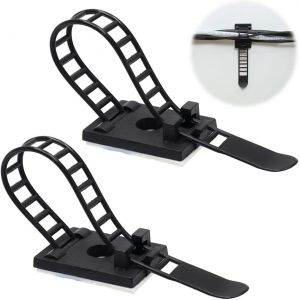 CHECARZHN--NO1-Lot De 60 Attaches De Câble Adhésives Avec Ruban Adhésif 3M Attaches De Câble En Nylon Réglables Cable Management Clips Convient Pour Organ r Les Câbles(Noir) - Neuf