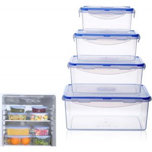 LETNERNY-Boite Hermetique Alimentaire, 4 Contenants Alimentaires En Plastique Avec Couvercle, Contenants De Stockage De Réfrigérateur Réutilisables Avec Fermoir À Pression Durable Pour Collations - Neuf