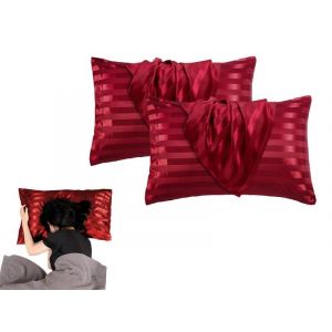 Lot De 2 Taies D'oreiller En Satin Rouge 51 X 76 Cm Pour Cheveux Et Peau Avec Fermeture &Agrave; Rabat - Neuf