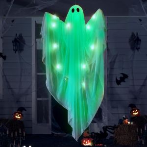 Fantôme À Suspendre Halloween Avec Lumière Led Bleue Effrayante 119,4 Cm Blanc À Suspendre Décoration À Suspendre Pour Halloween Décoration À Suspendre Sur La Terrasse Ou La - Neuf