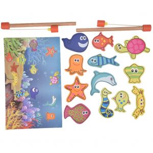Jeu de peche en bois avec canne a peche magnetique pour enfants et tout-petits, jouets educatifs - Neuf