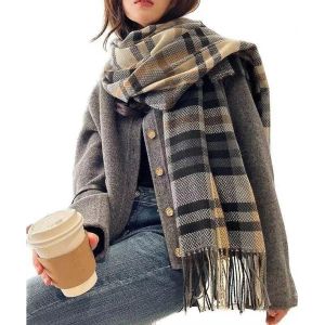 Kalanka-Femme Écharpe Étole Fille Châle Foulard, Pashmina Echarpe A Carreaux Laine Mode Etole Plaid Foulards Oversize Shawl Cardigan Cachemire Chaud Automne Hiver Manteau Tricot Ponchos Et Capes - Neuf