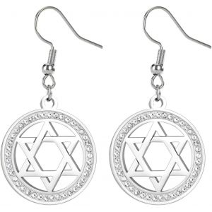 Kal-Boucles D'oreilles Pendantes En Acier Inoxydable Avec Inscription Hébraïque Hébraïque Et Diamant Bleu - Neuf