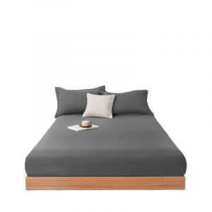 Drap Housse Gris Brossé 150 Cm X 200 Cm, 2 Taies D'oreiller - Neuf