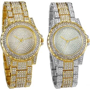 Montre Pour Homme Cadran Rond En Diamant Complet Montre-Bracelet &Agrave; Quartz Avec Bracelet.[J624] - Neuf