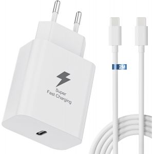 Chargeur Rapide Samsung Type C 25W pour Samsung Galaxy A15 A16 A34 A35 A54 A55 A05S A25 5G S24 S23, A22 S22 S21 S20 FE/Plus/Ultra, Prise Chargeur Super Rapide avec Cable 2M - Neuf