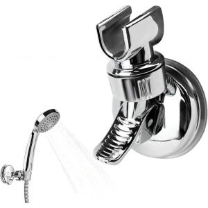Support Douchette avec Ventouse, Accroche Pommeau de Douche R&eacute;glable Amovible, Support de Douche &agrave; Ventouse &agrave; Rotation 360 &deg;, Accessoire Douche pour Maison H&ocirc;tel Salle de Bain, Sans Percage (Argent) - Neuf