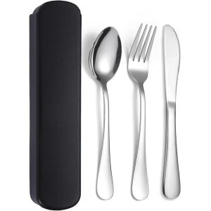Kalanka-Couverts De Camping, 3 Set De Couverts En Inox, Ensemble De Couverts Lunch Box, Lavable Au Lave Vaisselle, Pour Pique-Nique, Voyage, &Eacute;cole, Bureau (Noir) - Neuf