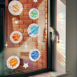 Trahoo-Autocollants Fenêtre Planète Arc-En-Ciel Suncatcher Sticker, Anti-Collision Statique Arc-En-Ciel, Anti Collision Stickers Thème Espace Stickers Vitre Anti-Adhésifs Prismatique Fenêtre - Neuf