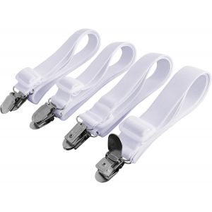 Lot De 4 Accessoires Literie Tendeur Draps Réglable Sangle Drap Housse Élastique, Pour Drap Lit, Canapé, Housse De Repassage 30Cm À 120Cm, Blanc[APP8808666] - Neuf