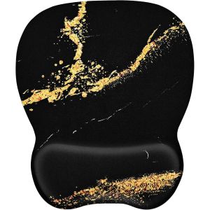 Tapis de Souris avec Repose-Poignet Ergonomique, 4mm Mousepad avec Remplissage en Mousse à mémoire, Texturée Résistant à Usure Lavable - Motif d'or Noir - Neuf