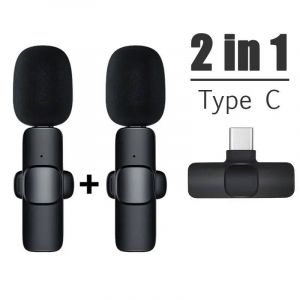 Lavalier-Microphone Sans Fil Bluetooth,Portable,Audio,Vid&eacute;o,Statique,Mini Micro Pour Iphone,Diffusion En Direct,Jeu,T&eacute;l&eacute;phone,Type-C.2 En 1 Type C. - Neuf
