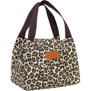 KALANKA-Sac Repas pour Femme Homme, Portable Lunch Bag, Petit Panier Repas, Bo&icirc;te &agrave; D&eacute;jeuner, pour &Eacute;tudiant Bureau Pique Nique (Imprim&eacute; l&eacute;opard) - Neuf