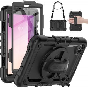 LORANKA-Coque pour Lenovo Tab M8 4e 8"" 2023 avec protection d'&eacute;cran, coque antichoc avec dragonne/support rotatif &agrave; 360&deg;, bandouli&egrave;re pour Lenovo M8 4e TB-300FU, noir - Neuf