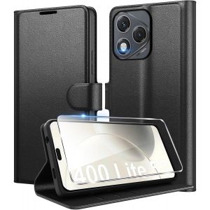 JGD-Coque pour Honor 400 Lite 5G en Premium Cuir PU, Portefeuille Housse Etui pour Cartes Protection Anti-Choc Flip Case avec 1 Verre Tremp&eacute; Noir - Neuf