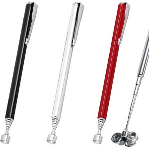 KALANKA-3 Pi&egrave;ces Outils T&eacute;lescopiques Magn&eacute;tiques Kit, Ramassage Magn&eacute;tiques T&eacute;lescopiques, Stylo Outil de Ramassage Aimant&eacute; pour Boulons, &Eacute;crous, Vis, Extensible jusqu'&agrave; 65cm/62cm (Argent, Noir, Rou - Neuf