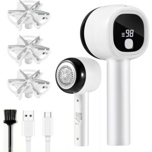 MEVRONISSHOP-Rasoir Anti Bouloche, Rechargeable Anti Bouloche Vetement Lame &agrave; 6 Branches, 3 Vitesses, C&acirc;ble USB, Bouloche Appareil Enlever Peluche Vetement & Meuble, Blanc - Neuf