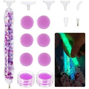 Ayuhr-Lot De Stylos De Peinture Diamant - 1 Stylo De Peinture Diamant Lumineux Avec 6 Styles De Pointes De Stylo Et 6 Pièces De Peinture Diamant - Accessoires De Peinture Diamant - Rose - Neuf