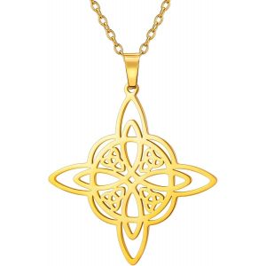 Kal-Temaer Collier Noeud Celtique En Acier Inoxydable - Pendentif Lune Triquetra Pentagramme Irlandais Gothique Wicca - Amulette Bijoux Pour Femmes - Neuf