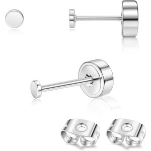 Kal-Pcs Boucles D'oreilles Titanium Boucle D'oreille Femme Or 14 Carats Boucles D'oreilles Flat Dot, Petite Boule Cz Flat Piercing Titane Oreille Cartilage Helix Piercing Oreille Homme, 2/3/4mm - Neuf