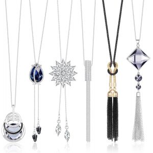 Kales-6pcs Long Pendentif Collier Pour Femmes Filles Collier En Pull-Over Collier Y Argent Strass Fleur Gland Collier Brins Collier Ensemble - Neuf