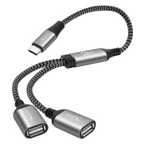 JGD-C&acirc;ble Adaptateur USB C m&acirc;le vers Double USB A Femelle 0,3 m,Type C vers 2 Ports Type A 2.0,connecteur convertisseur pour Alimentation et donn&eacute;es,pour Ordinateur Portable,Mac,iPhone 15 16 16e - Neuf