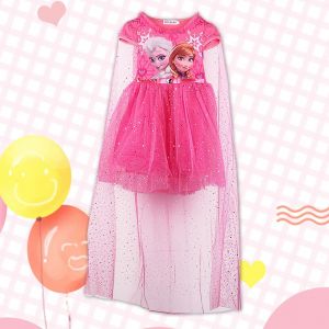 Robe D'ete Une Piece A Manches Courtes Pour Fille, Motif Dessin Anime, Avec Voile (Rose 150) - Neuf