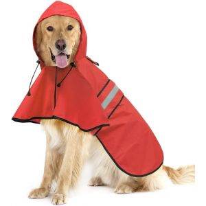 Réfléchissant Imperméable Pour Chien Manteau De Pluie - Réglable Animal De Compagnie Hooded Poncho Léger Pour Les Petites Xl De Chiens Et De Chiots (Rouge, Taille L) - Neuf