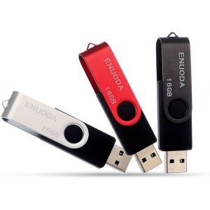 TRAHOO-Lot de 3 Cl&eacute; USB 16 Go Clef USB 2.0 Flash Drive Stockage Rotation Disque M&eacute;moire Stick (Noir Gris Rouge) - Neuf