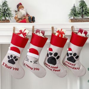 3 cr&eacute;atif chien chat patte de l'arbre de No&euml;l pendentif de No&euml;l d&eacute;corations de No&euml;l chaussettes sac-cadeau - Neuf