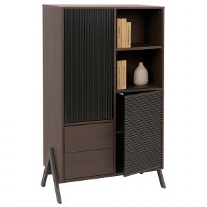 Armoire haute HWC-O40, armoire haute avec portes, compartiments de rangement, tiroirs, MDF, m&eacute;tal, m&eacute;lamine, 138 x 79 x 40 cmaspect noyer - Neuf