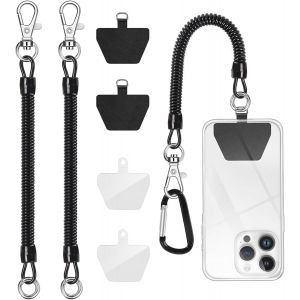 JGD-2 pi&egrave;ces Cordon Anti-vol pour t&eacute;l&eacute;phone Cordon spiral&eacute; pour randonn&eacute;e et Escalade adapt&eacute; &agrave; la Plupart des Smartphones (Noir + Noir) - Neuf