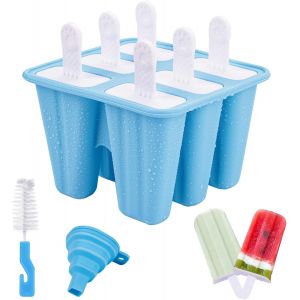Eryi-Moule Glace Silicone, 6 Cavités Moules Pour Glaces, Moule À Glace En Silicone Sans Bpa, Moule Glacon Avec Brosses Et Entonnoirs Pliants, Popsicle Moules Pour Glace Maison,Sorbet,Yoghurt,Jus - Bl - Neuf