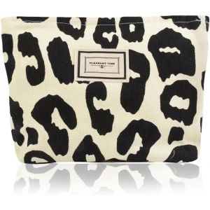 MAA-Trousse de maquillage pour femme avec motif léopard ¿ Grande capacité ¿ Sac de maquillage en toile, pour voyage, trousse de beauté, accessoires ¿ Beige+noir - Neuf