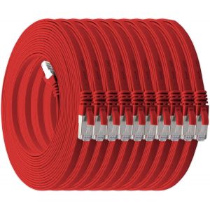 2 M - Rouge - Lot De 10 C&acirc;bles R&eacute;seau Plats Cat7 C&acirc;ble Brut Cat 7 C&acirc;ble Ruban Gigabit Lan (10 Gbit/S) C&acirc;ble D'Installation C&acirc;ble Patch Plat Mince Fiche Rj 45 Cat6A - Neuf