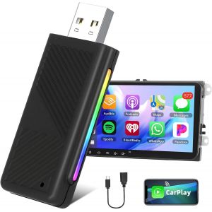 Adaptateur Carplay Sans Fil Pour Iphone,Convertit Le Carplay C&acirc;bl&eacute; De La Voiture En Carplay Sans Fil Plug&Play Connexion Automatique Rapide Bluetooth Wifi Couleurs R&eacute;tro-&Eacute;clairage+Usb C - Neuf