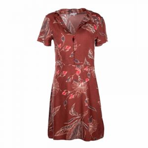 Robe Manches Courtes Col V À Fleurs Marron Femme Best Mountain - Neuf