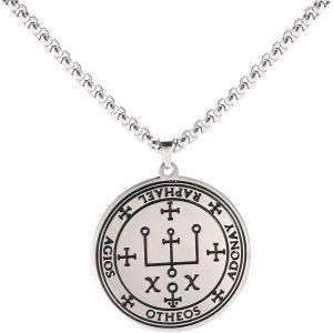 Kal-Collier En Acier Inoxydable Avec Pendentif En Forme De Talisman De L'archange Rapha&euml;l - Avec Breloque Ronde - Pour Homme Et Femme, Acier Inoxydable - Neuf