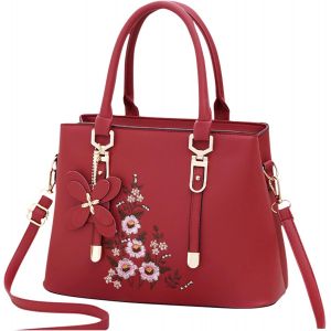 SJZG-Sac &Agrave; Main Brod&eacute; Sacs Port&eacute;s &Eacute;paule &Eacute;tanche Sac &Agrave; Bandouliere Sac Messager Pu Cuir Sac Fourre Grand Sacoche Pour Voyage Travail Achats F&ecirc;te Vin Rouge - Neuf