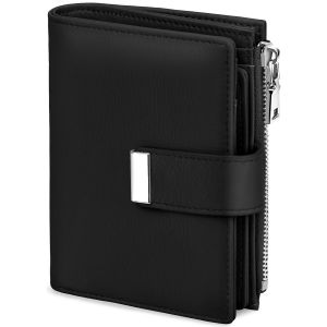 CAUC-Portefeuille Femme en Cuir Petit Porte Monnaie Blocage RFID Antivol Portefeuilles Court Poche &agrave; Monnaie avec Fermeture Eclair, 12 Emplacements pour Cartes (Noir) - Neuf