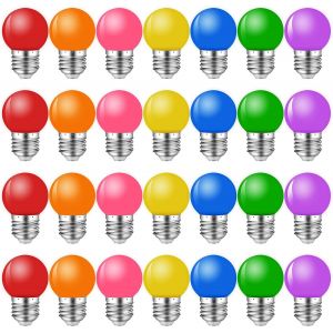 Lot De 28 Ampoules Couleur E27 Led 2w,Ampoule Couleur E27 Extérieur,G45 Led Couleur Pour Guirlande Lumineuse Décoration De Noël De Fête,Rouge Vert Bleu Orange Jaune Rose Violet,Pla[Amp743996] - Neuf