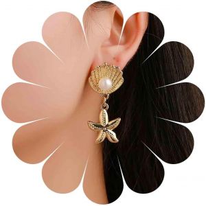 Kal-Boucles D'oreilles Boho Étoile De Mer Boucles D'oreilles Pendantes Étoile De Mer En Or Boucles D'oreilles Vintage Perle Coquillage Boucles D'oreilles Plage Boucles D'oreilles Étoile De - Neuf