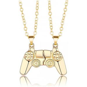 Colliers Magn&eacute;tiques Pour Couple Avec Manettes De Jeu - 1 Paire De Colliers Dor&eacute;s - Neuf