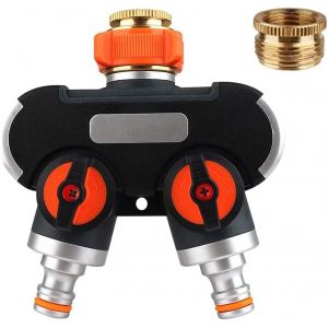 Répartiteur 2 voies - 3/4"" et 1/2"" Y avec adaptateur de robinet pour arrosage du jardin, lavage, animaux domestiques, débit d'eau réglable et verrouillable - Neuf