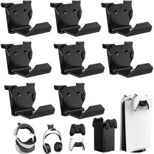 Lot de 8 supports muraux pour manettes PS5, Xbox, Switch, Support mural pour manettes et casques, Installation par adh&eacute;sif/vis (noir) - Neuf