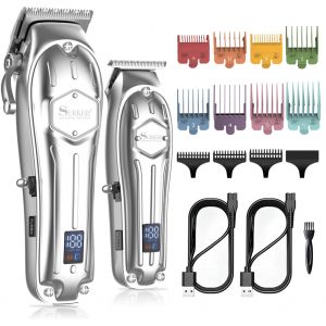 Tondeuse Cheveux Surker Sk-1616 Tondeuse Barbe Kit 2 En 1 &Eacute;cran Led Argent - Neuf
