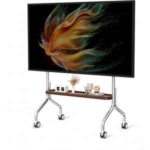 MEVRONISSHOP-Support TV mobile &agrave; roulettes pour &eacute;crans plats LCD LED OLED de 32 &agrave; 75 pouces, en acier inoxydable avec roulettes, 50 kg, VESA 600 x 400 mm (&eacute;tag&egrave;re de rangement en bois &agrave; une seule cou - Neuf