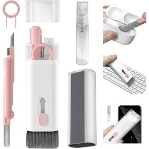 Kit de nettoyage électronique 7 en 1 (rose), kit de nettoyage pour clavier avec brosse, stylo de nettoyage pour Airpods Pro, adapté aux écouteurs, ordinateurs portables, téléphones et écrans de PC - Neuf