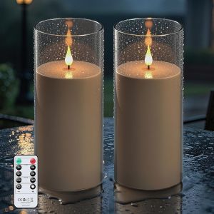 Lot De 2 Bougies &Agrave; Led Exterieur &Eacute;tanches Avec T&eacute;l&eacute;commande Et Minuterie, 10cm X 22.5cm Acrylique Piles Bougies Sans Flamme Pour D&eacute;coration D'ext&eacute;rieur - Dor&eacute; - Neuf